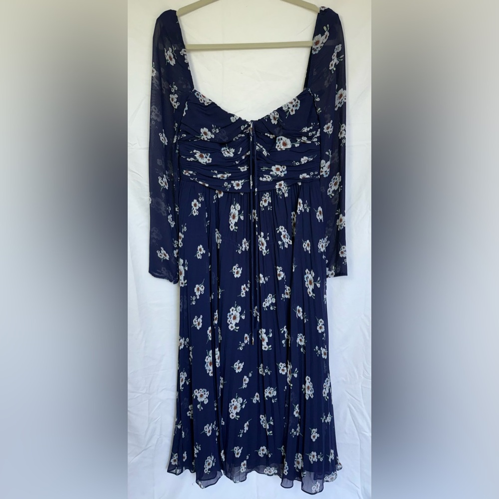 Self-Portrait Pansy Print Chiffon Cut Out Midi‎ Dress Floral US 8 - Picture 4 of 10